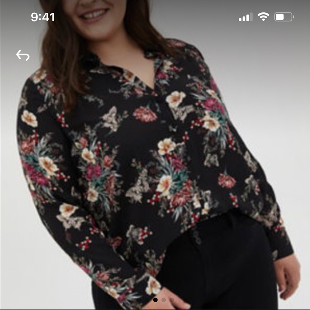 Button Down Long Sleeved Chiffon Flowered Blouse - image 1